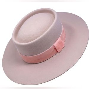 Ace of Hats Blush Pink 100%wool boater hat with velvet band with satin lining